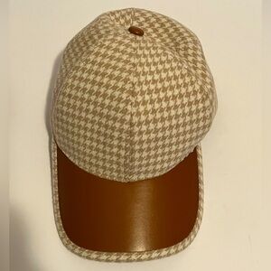 Houndstooth Baseball Cap, PU Leather Brim
